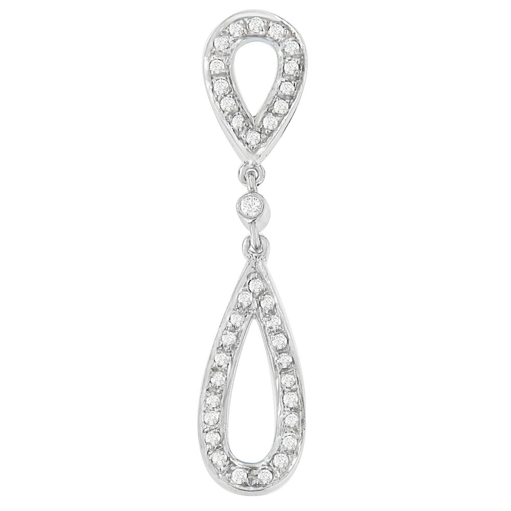 14 White Gold 1/4 cttw Round Cut Diamond Double Tear Drop Pendant Necklace